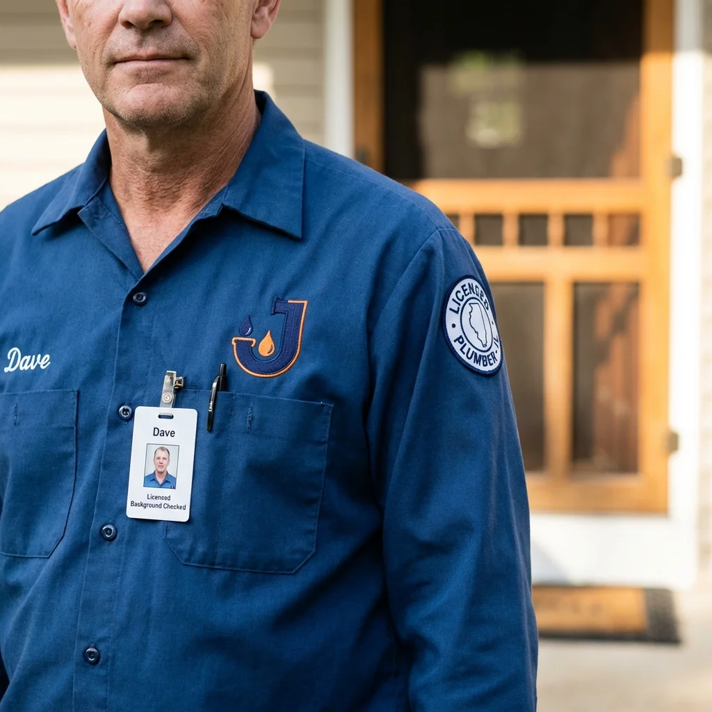 Licensed plumber showing ID badge in Prudhoe Bay, AK