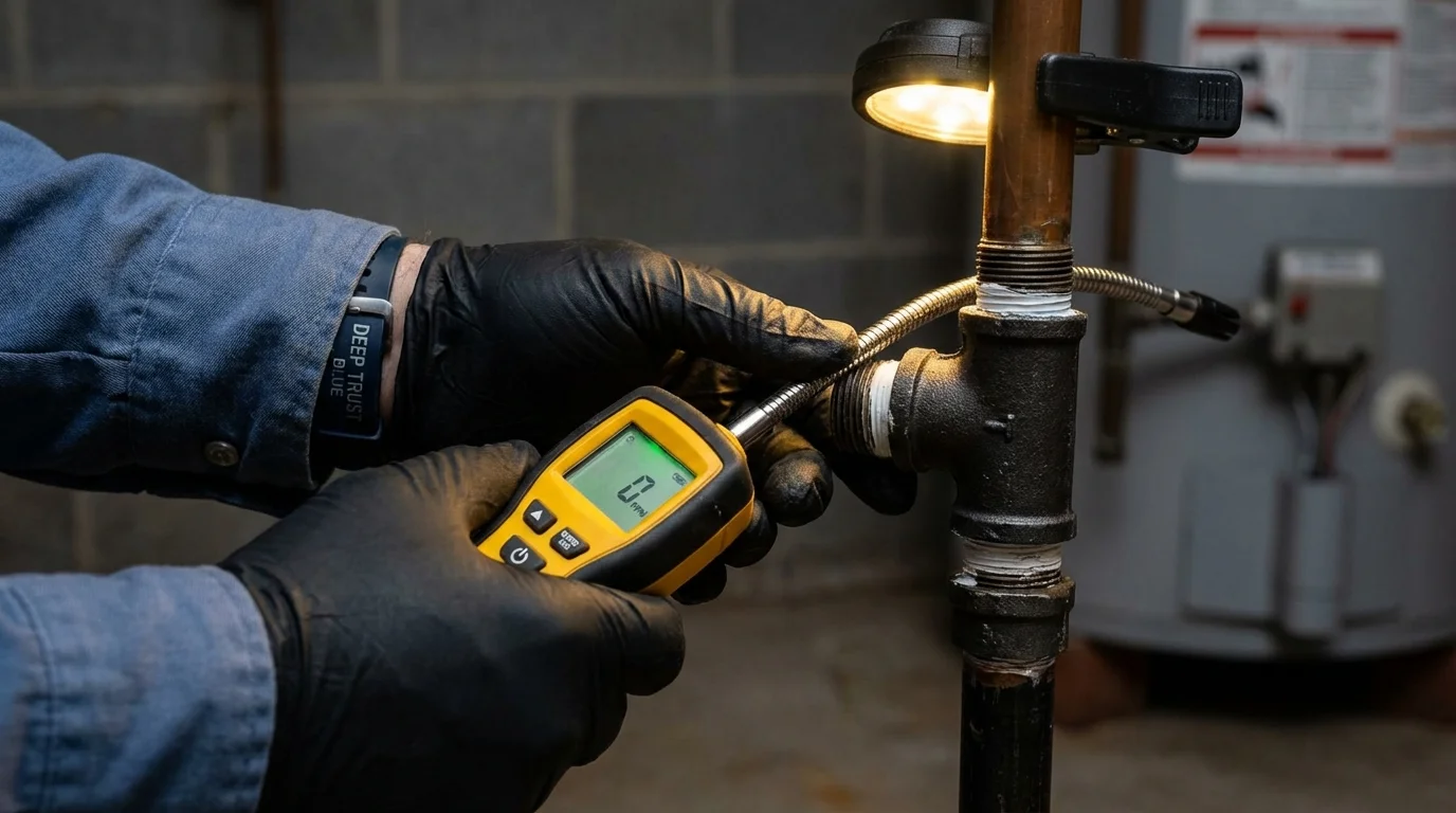 Gas leak detection with electronic sniffer by Johns Plumbing LLC in Prudhoe Bay