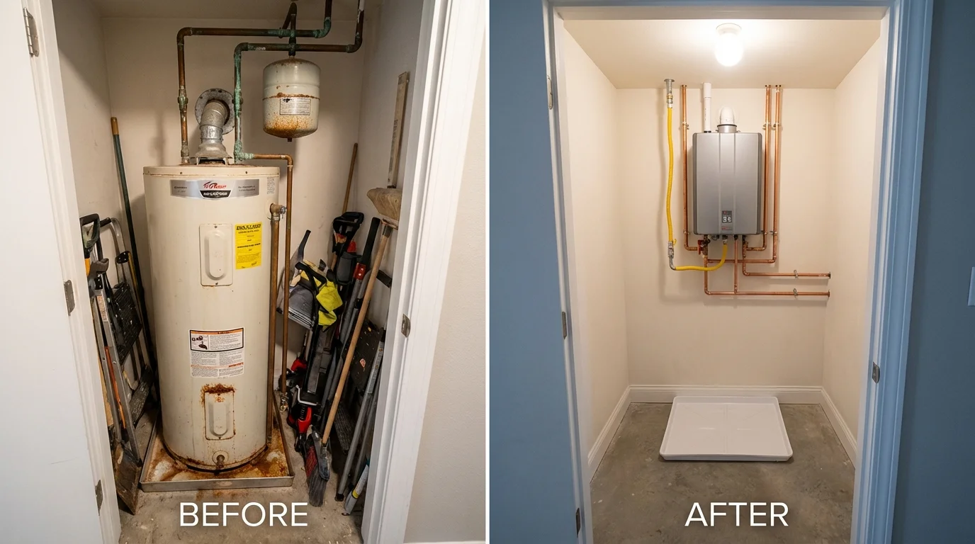 Tank water heater versus wall-mounted tankless unit comparison for Prudhoe Bay, AK homeowners