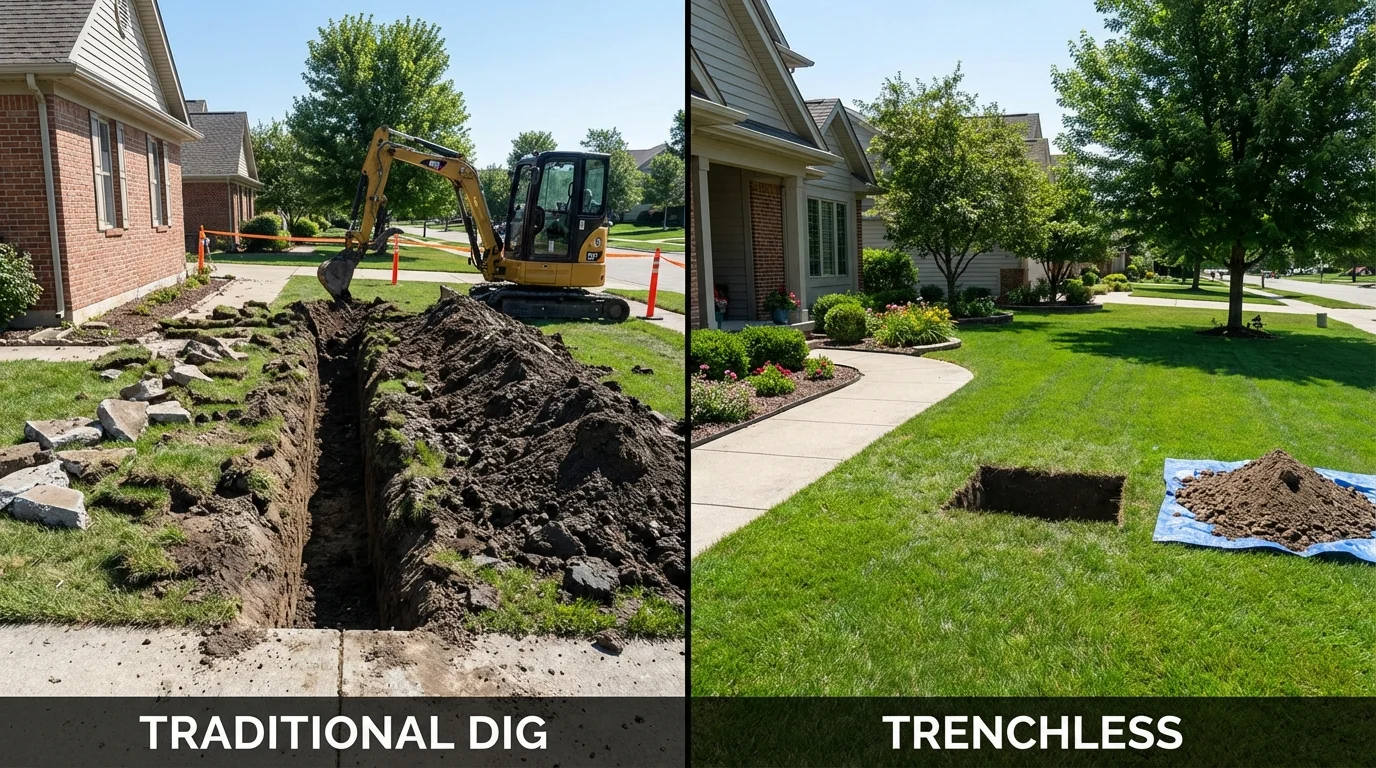 Trenchless sewer repair with minimal yard damage versus traditional excavation in Prudhoe Bay, AK